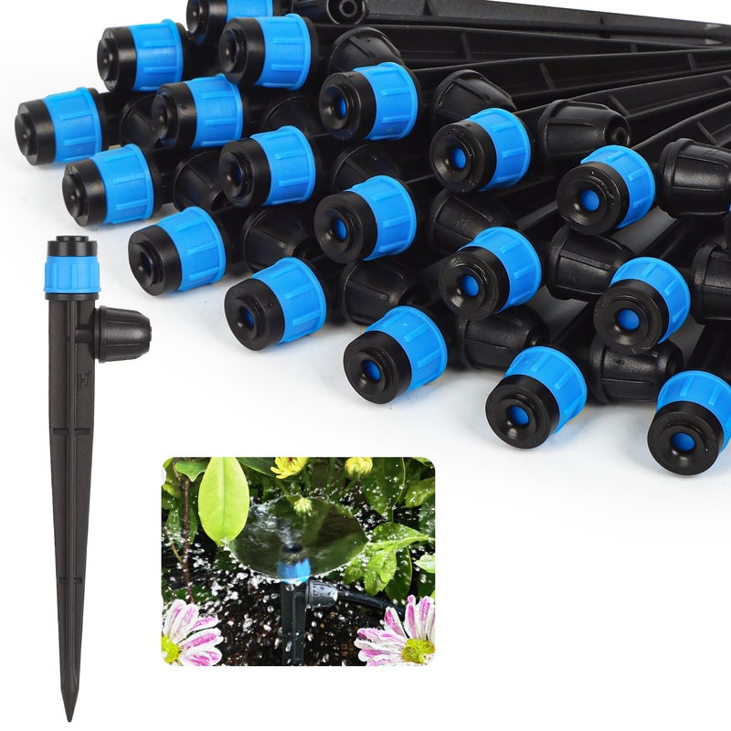 Hakioi 50pcs Drip Irrigation Emitters for 1/4" Drip Tubing Adjustable 360 Degree Fan Shape Water Flow Vortex Drippers for Drip Irrigation with Lock Barbed Irrigation Drip Nozzles for Flower Plants Garden - Image 1